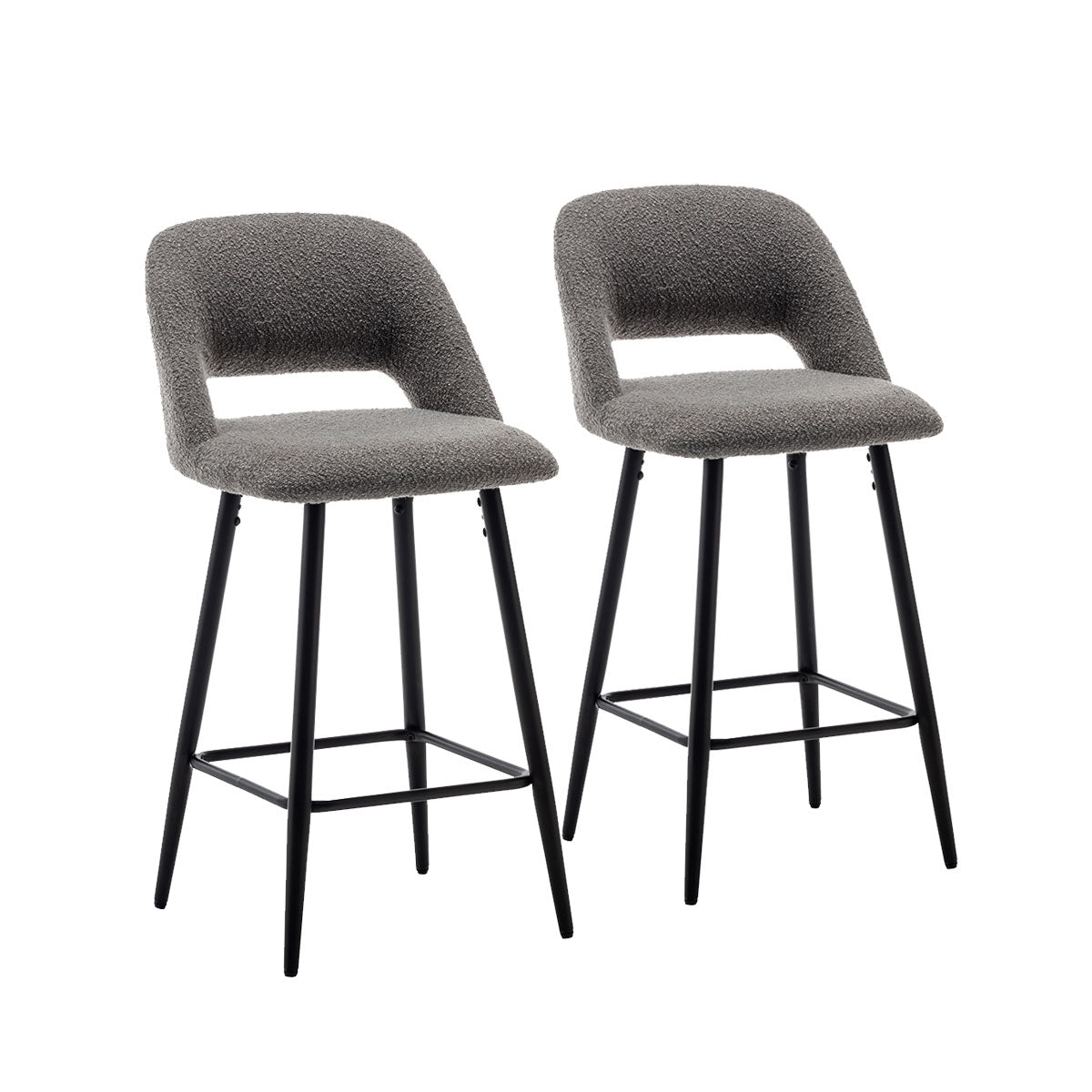 Faro Bar Stool (Set of 2) - Grey Boucle Fabric Black Legs