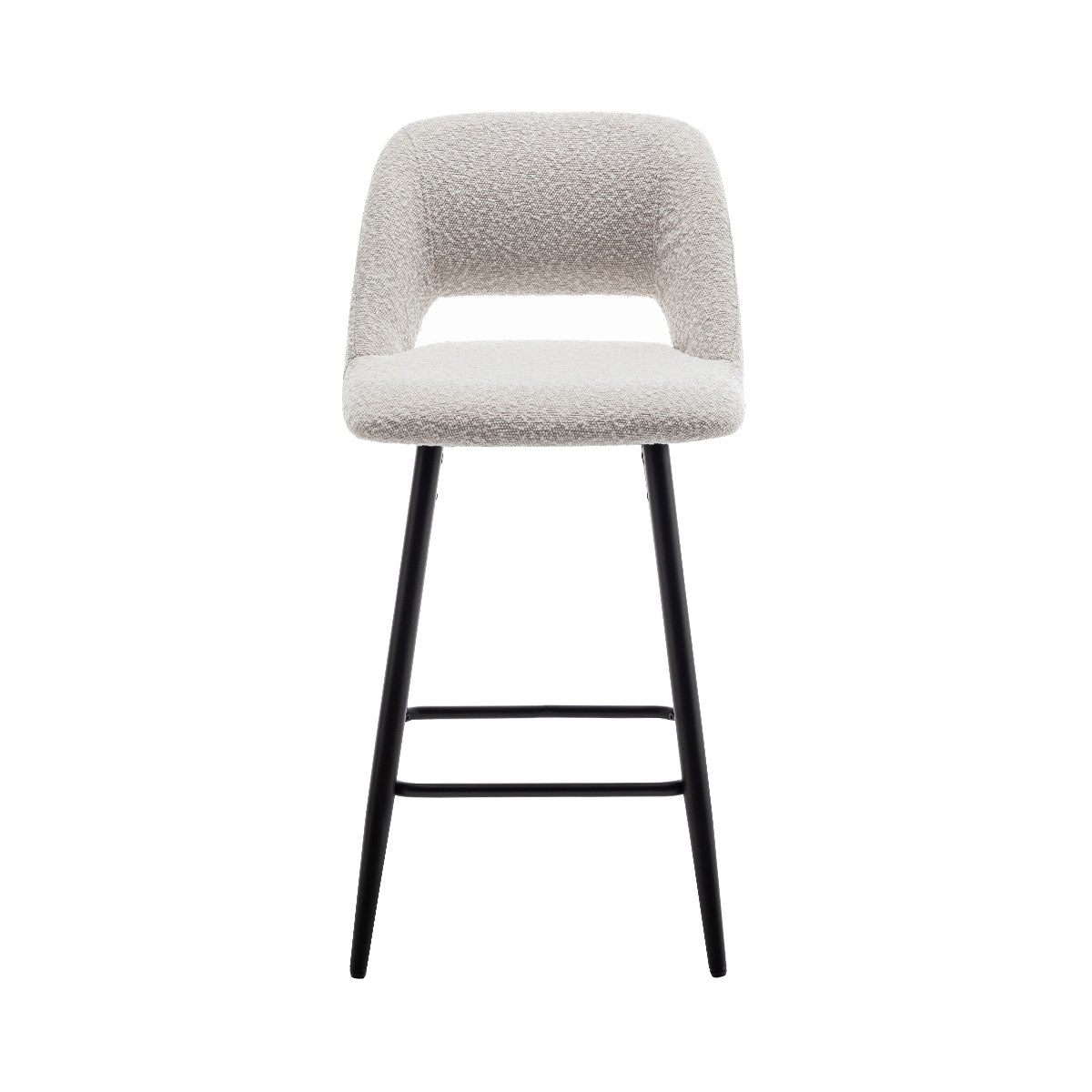 Faro Bar Stool (Set of 2) - Light Beige Boucle Fabric Black Legs