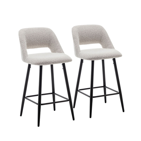 Faro Bar Stool (Set of 2) - Light Beige Boucle Fabric Black Legs