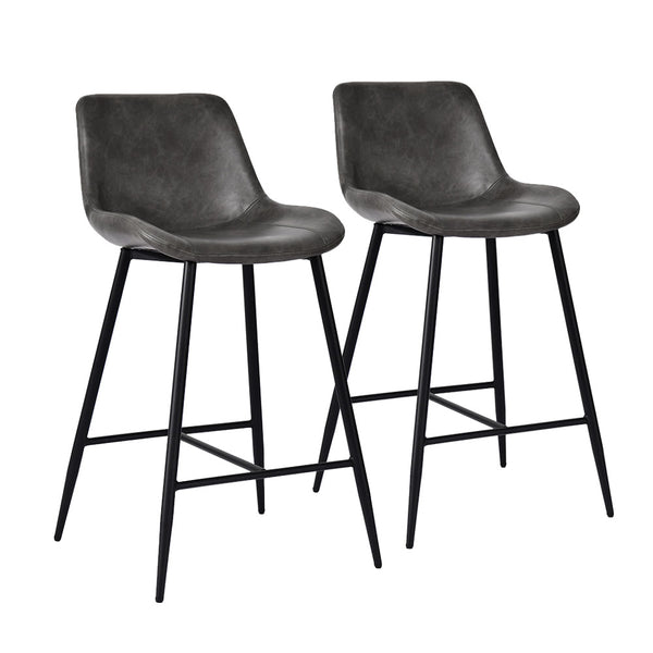 Lando Bar Stool (Set of 2) -  Grey PU Leather with Black Legs