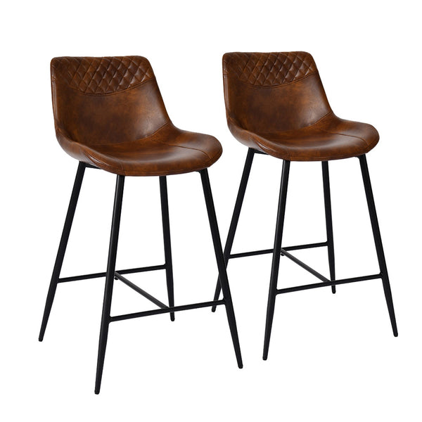 Lando Bar Stool (Set of 2) -  Brown PU Leather with Black Leg