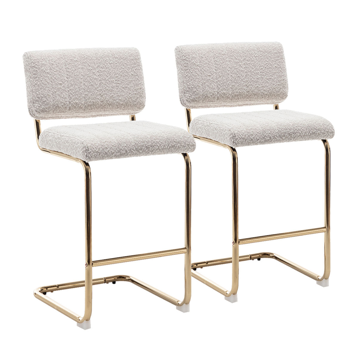Mila Bar Stool (Set of 2) - Light Beige Boucle Fabric Golden Legs