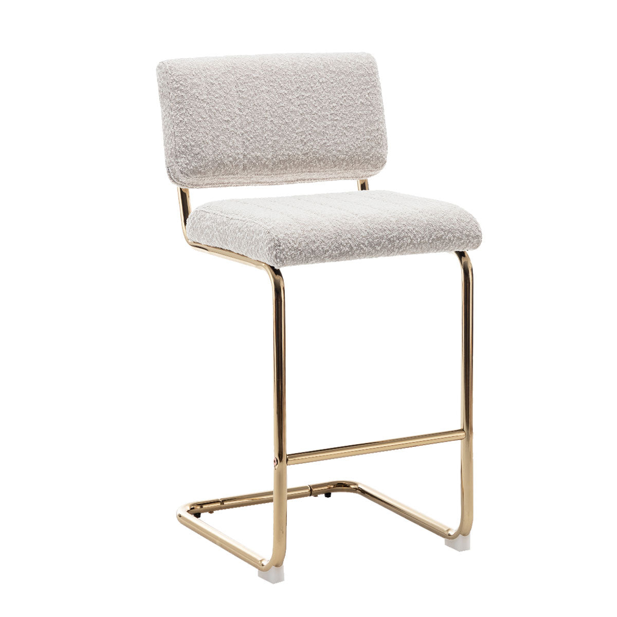 Mila Bar Stool (Set of 2) - Light Beige Boucle Fabric Golden Legs