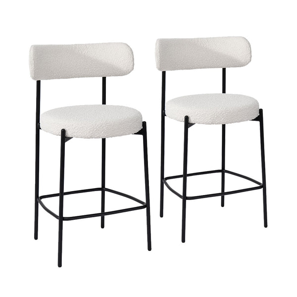 Selena Bar Stool (Set of 2) - Light Beige Boucle Fabric Black Legs