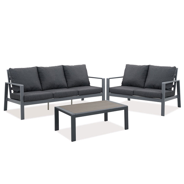 Florence 3+2 Seater Charcoal Aluminium Sofa Lounge Set - Dark Grey Cushion