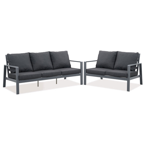 Florence 3+2 Seater Charcoal Aluminium Sofa Lounge - Dark Grey Cushion