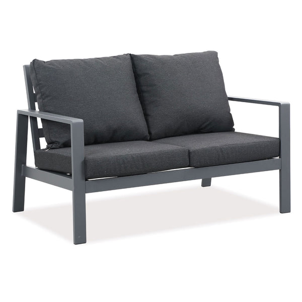 Florence 2 Seater Charcoal Aluminium Outdoor Sofa Lounge with Arms - Dark Grey Cushion