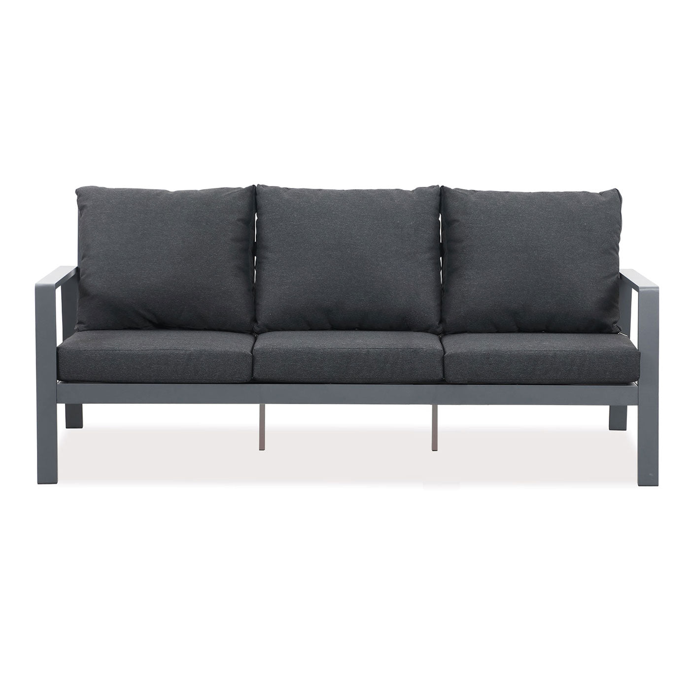 Florence 3 Seater Charcoal Aluminium Outdoor Sofa Lounge with Arms - Dark Grey Cushion