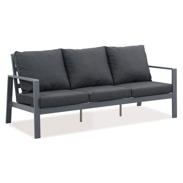 Florence 3 Seater Charcoal Aluminium Outdoor Sofa Lounge with Arms - Dark Grey Cushion