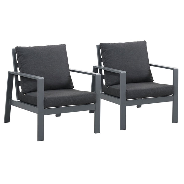 Florence Single Seater Charcoal Aluminium Outdoor Sofa Lounge with Arms - Dark Grey Cushion (Set of 2)