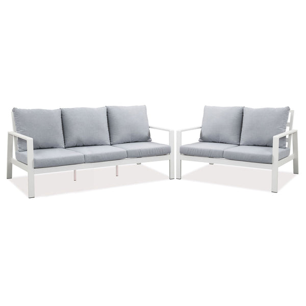 Florence 3+2 Seater White Aluminium Sofa Lounge - Light Grey Cushion