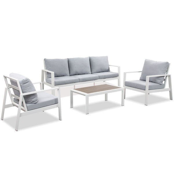 Florence 5 Seater White Aluminium Sofa Lounge Set - Light Grey Cushion