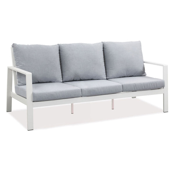 Florence 3 Seater White Aluminium Outdoor Sofa Lounge with Arms - Light Grey Cushion