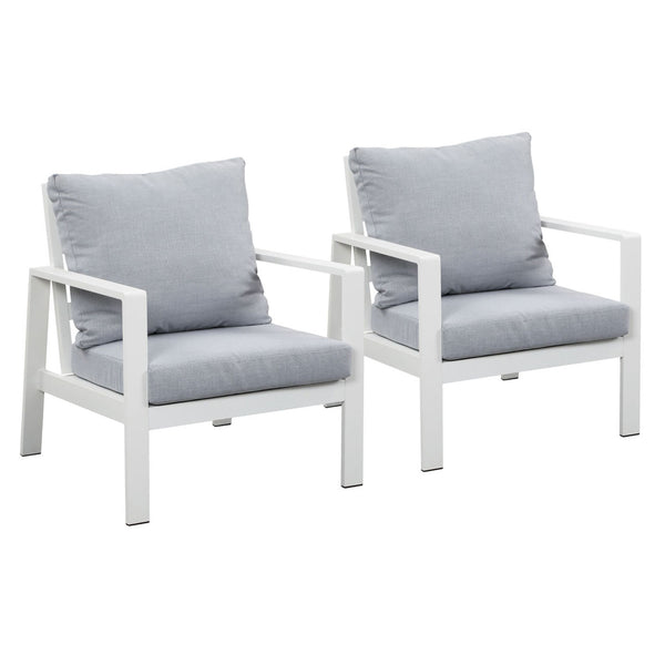 Florence Single Seater White Aluminium Outdoor Sofa Lounge with Arms - Light Grey Cushio (Set of 2)