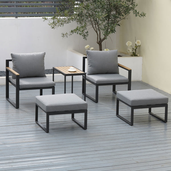 Sunbury 5-Piece Charcoal Outdoor Armchair Furniture Sofa Set with Stools & Table