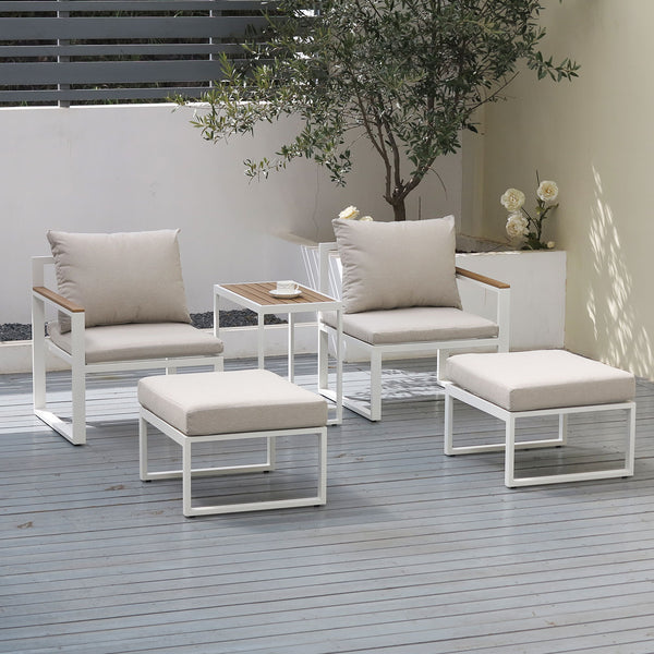 Sunbury 5-Piece White Outdoor Armchair Furniture Sofa Set with Stools & Table