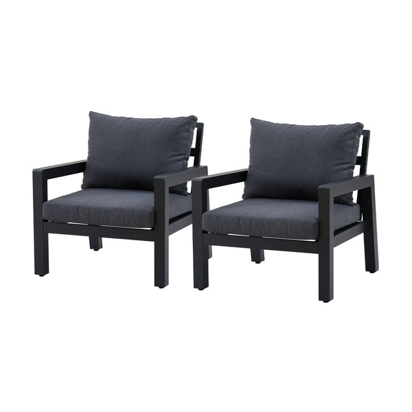 Bronte Single Seater Charcoal Aluminium Outdoor Sofa - Dark Grey Cushion (Set of 2)