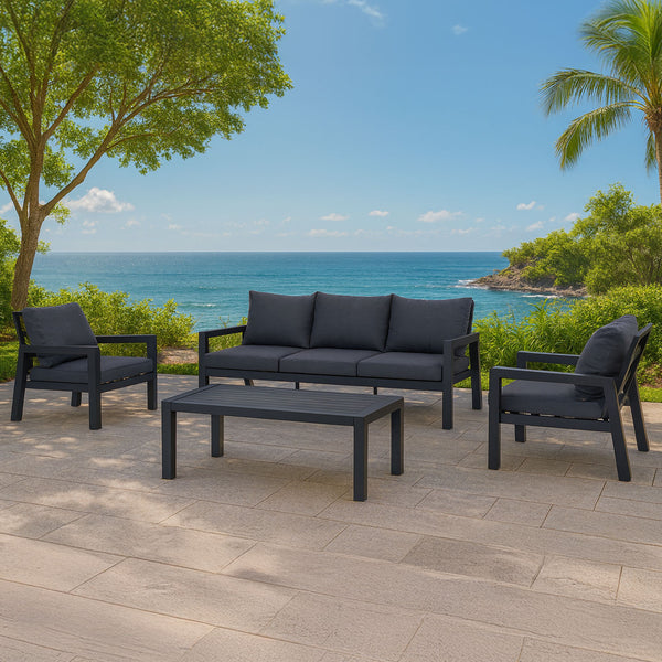 Bronte 5-Seater Charcoal Aluminium Outdoor Sofa Lounge Set – Dark Grey Cushions