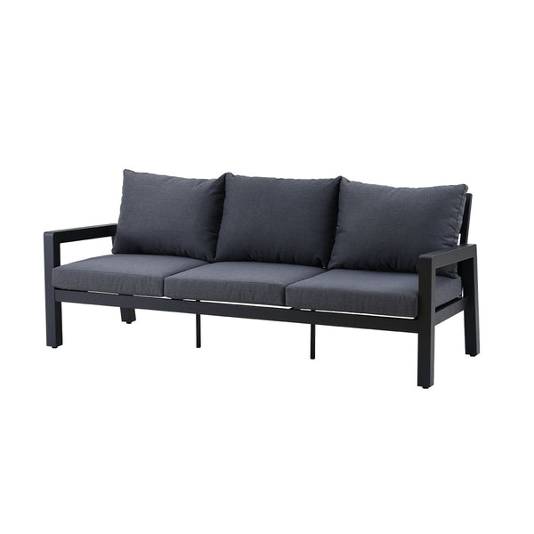 Bronte 3 Seater Charcoal Aluminium Outdoor Sofa  - Dark Grey Cushion