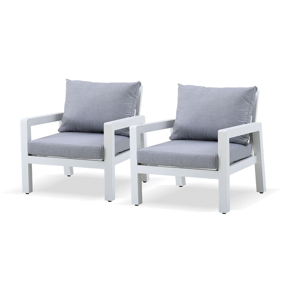 Bronte Single Seater White Aluminium Outdoor Sofa - Light Grey Cushion (Set of 2)