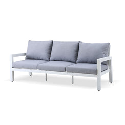 Bronte 3 Seater White Aluminium Outdoor Sofa - Light Grey Cushion