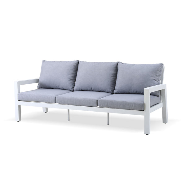Bronte 3 Seater White Aluminium Outdoor Sofa  - Light Grey Cushion