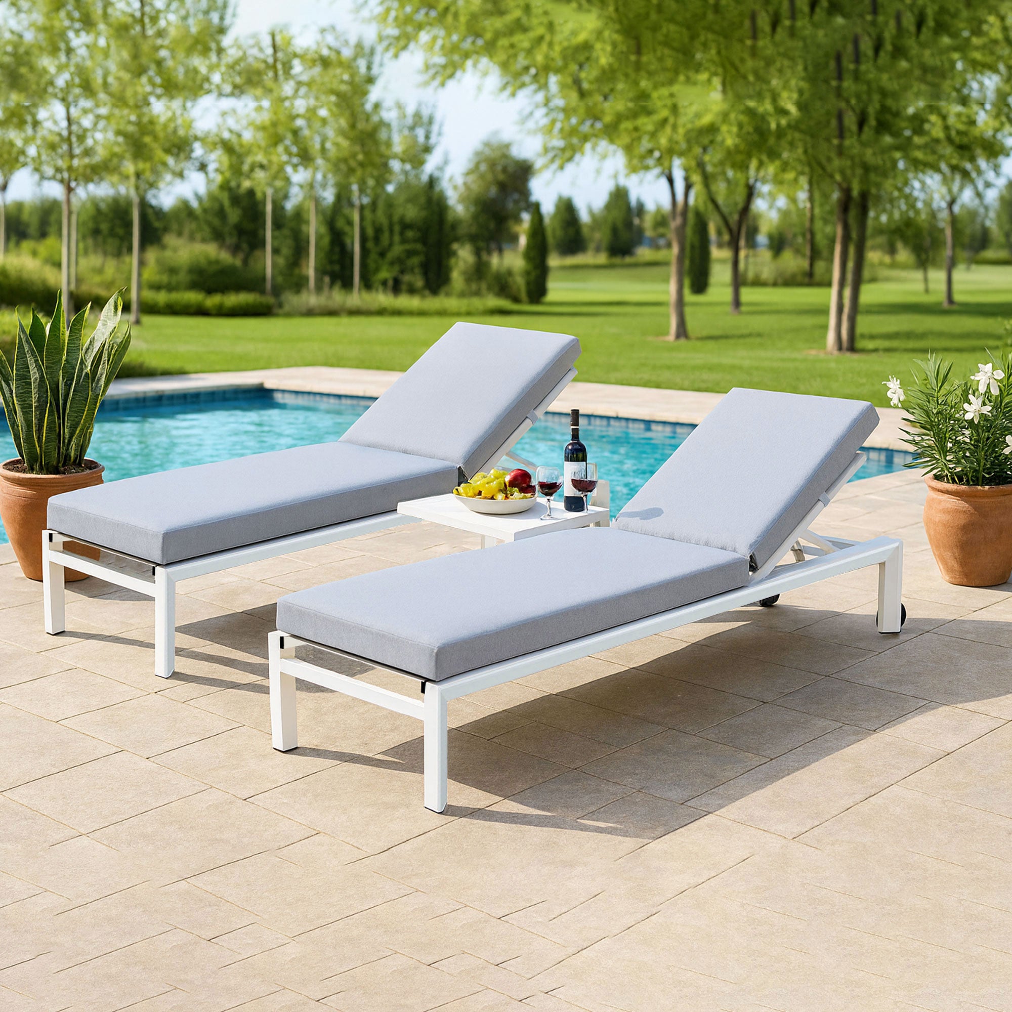 Kaya White Duo Sun Lounge Set - Light Grey Cushion