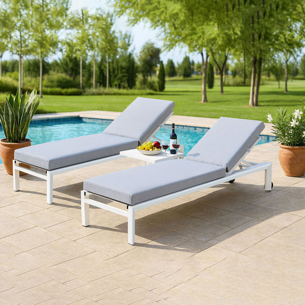 Kaya White Duo Sun Lounge Set - Light Grey Cushion
