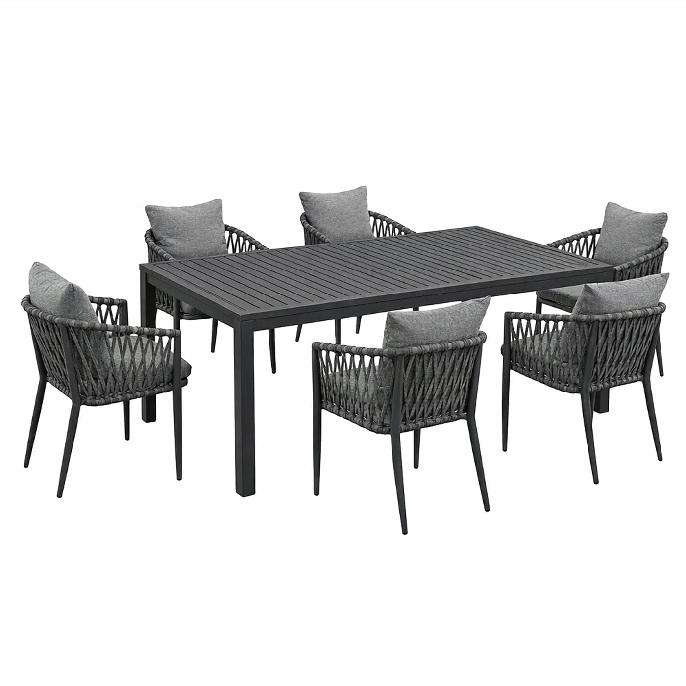 La Perouse 7-Piece Charcoal Aluminium Outdoor Dining Set with Mornington Chairs