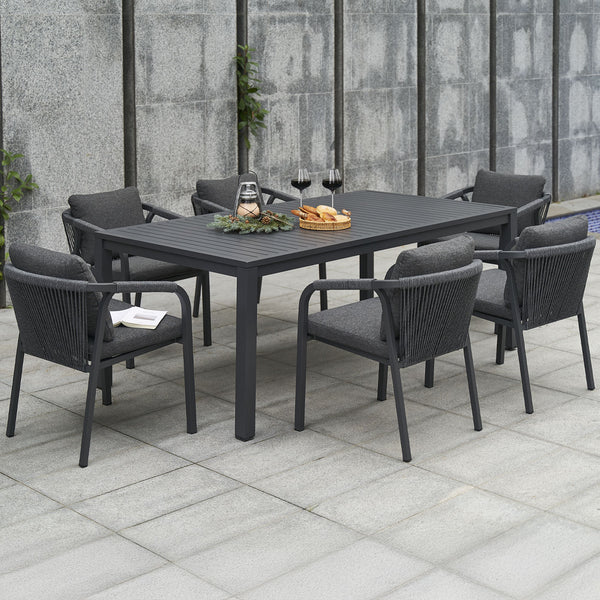 La Perouse 7-Piece Charcoal Aluminium Outdoor Dining Set – Dark Grey Cushion