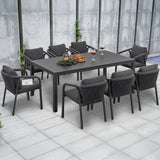 La Perouse 9-Piece Charcoal Aluminium Outdoor Dining Set - Dark Grey Cushion
