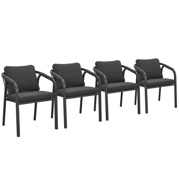 La Perouse Charcoal Aluminium Outdoor Dining Chairs with Arms – Dark Grey Cushions (Set of 4)
