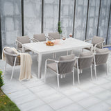 La Perouse 9-Piece White Aluminium Outdoor Dining Set - Light Beige Cushion