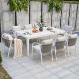 La Perouse 9-Piece White Aluminium Outdoor Dining Set - Light Grey Cushion