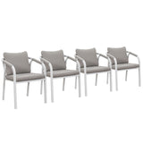 La Perouse White Aluminium Outdoor Dining Chairs with Arms - Beige Cushions (Set of 4)