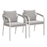 La Perouse White Aluminium Outdoor Dining Chairs with Arms - Light Grey Cushions (Set of 2)