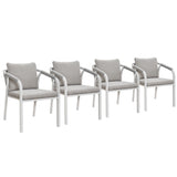La Perouse White Aluminium Outdoor Dining Chairs with Arms - Light Grey Cushions (Set of 4)