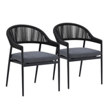 Fraser Charcoal Aluminium Outdoor Dining Chairs with Arms - Dark Grey Cushions (Set of 2)