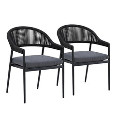 Fraser Charcoal Aluminium Outdoor Dining Chairs with Arms - Dark Grey Cushions (Set of 2)