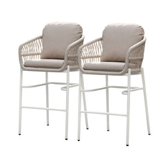 Bali Outdoor Bar Stool with Beige Cushions & Rope Weave (Set of 2)