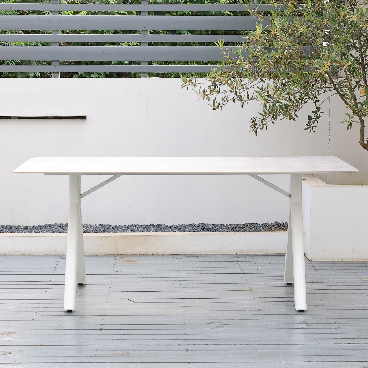 Bali White Aluminium Outdoor Dining Table with Sintered Stone Top (180x90cm)