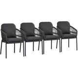 Bali Charcoal Aluminium Outdoor Dining Chairs with Arms - Dark Grey Cushions (Set of 4)