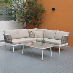 Watsons Bay 3-Piece Outdoor Corner Sofa Lounge Set - Beige Rope and Cushions
