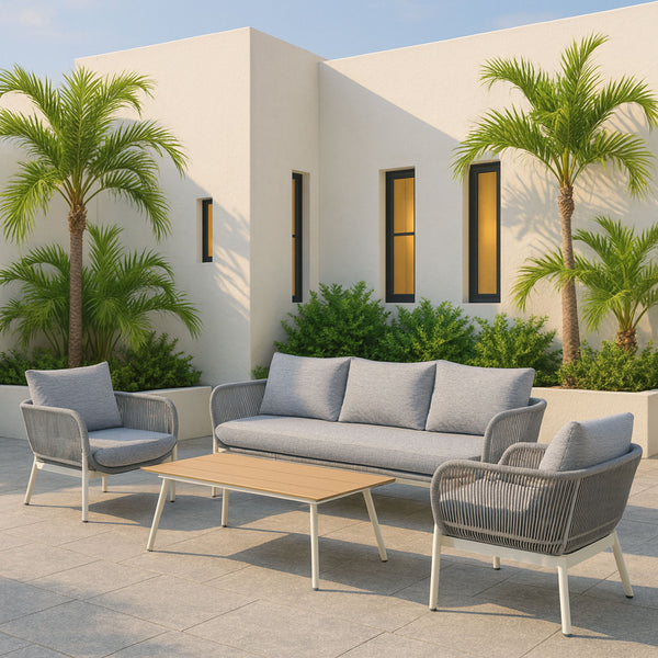 Monaco 5 Seater White Aluminium Sofa Lounge Set - Cloud Grey Cushion