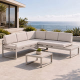 Milano Champagne Aluminium Sofa Lounge Set - Light Beige Cushions