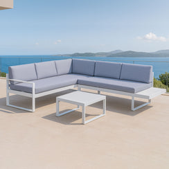 Milano White Aluminium Modular Sofa Lounge Set - Light Grey Cushion