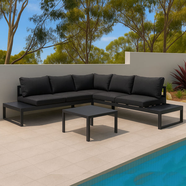 Hampton Charcoal Aluminium Sofa Lounge Set - Charcoal Grey Cushion