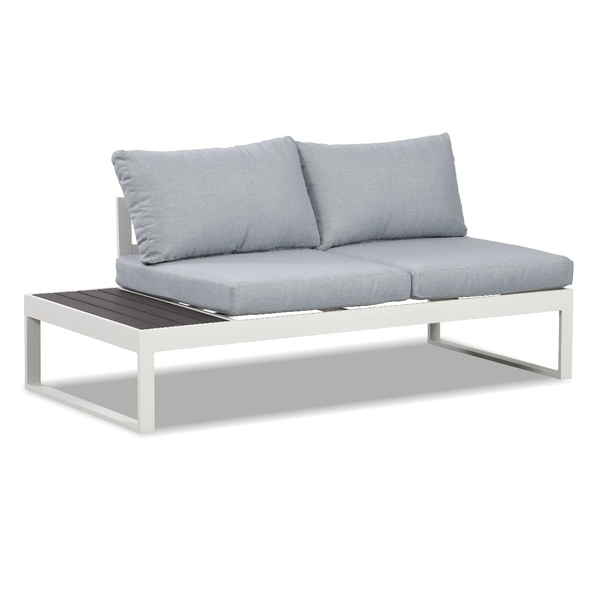 Hampton White Aluminium Sofa Lounge Set (Timber Table Top) - Light Grey Cushion