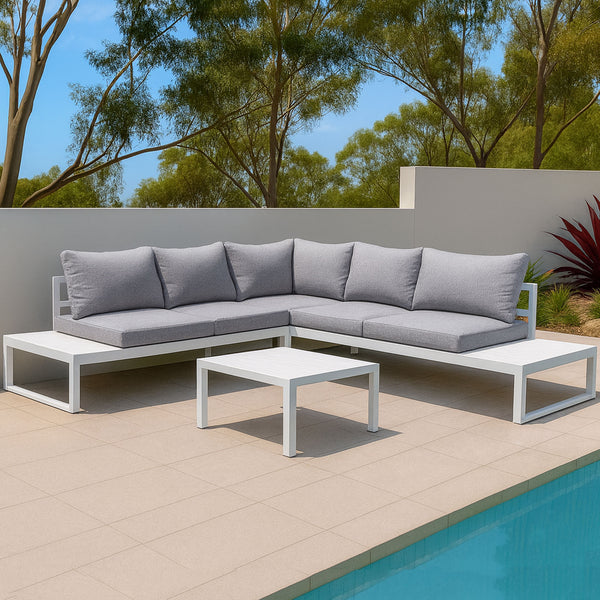 Hampton White Aluminium Sofa Lounge Set - Ash Grey Cushion