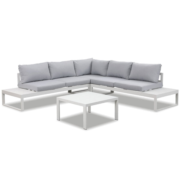 Hampton White Aluminium Sofa Lounge Set - Light Grey Cushion